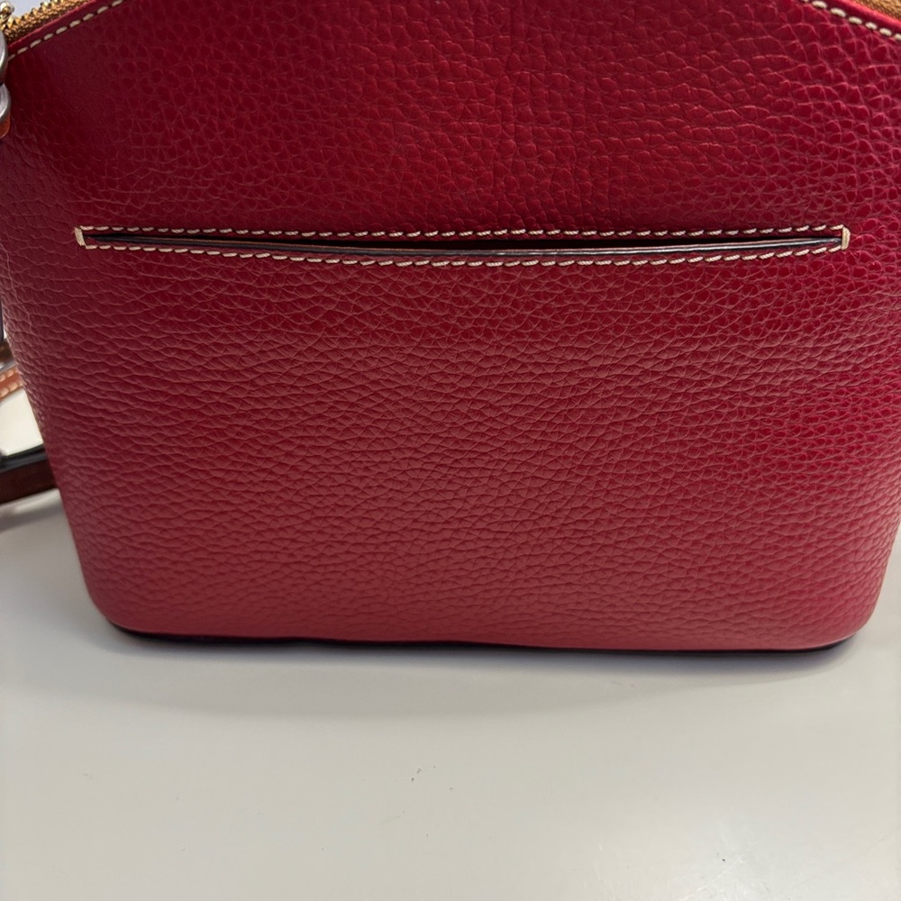 Dooney & Bourke Red Pebbled Leather Dome Crossbody with Brown Strap - Picture 3 of 7